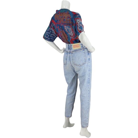 80s Vintage Bongo Light Acid Wash Rock Grunge High Waisted Mom Denim Jeans 28 - Picture 12 of 13
